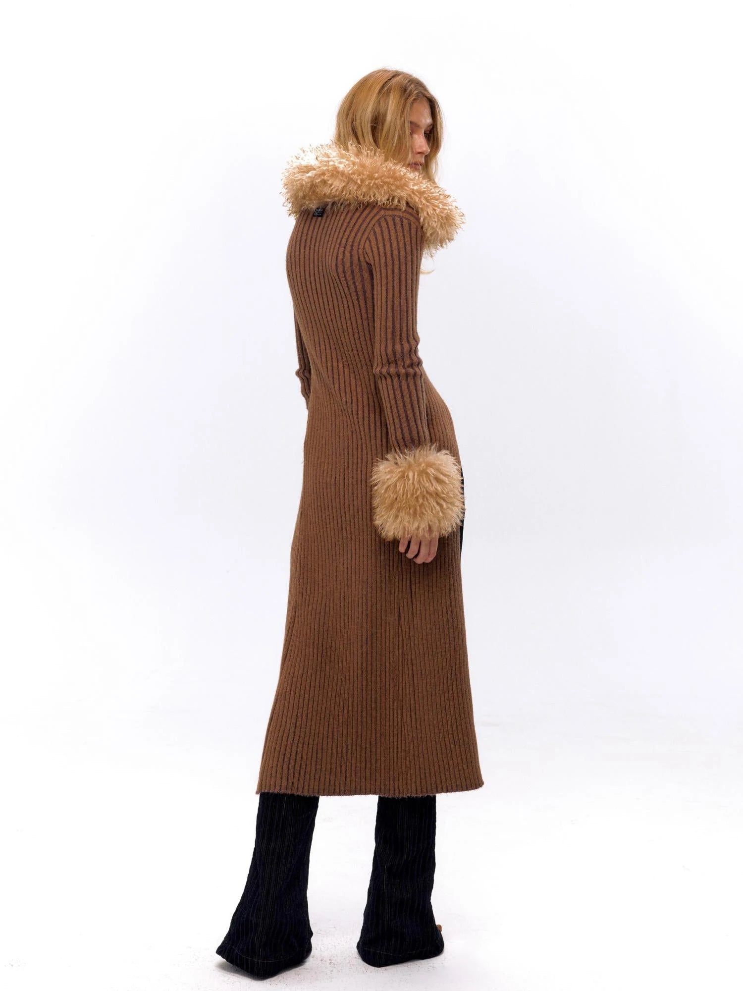 Knit Turtleneck Cable Tie Front Long Cardigan