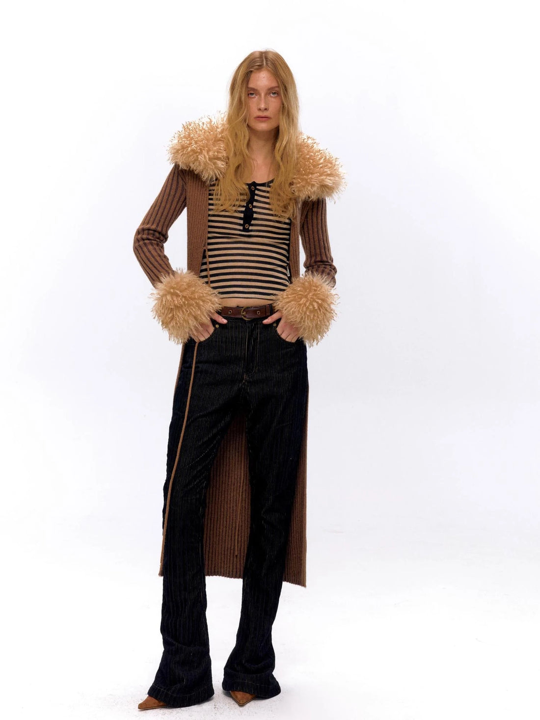 Knit Turtleneck Cable Tie Front Long Cardigan