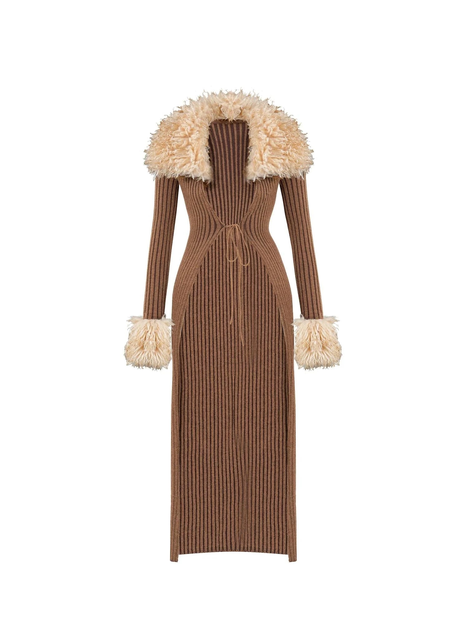 Knit Turtleneck Cable Tie Front Long Cardigan