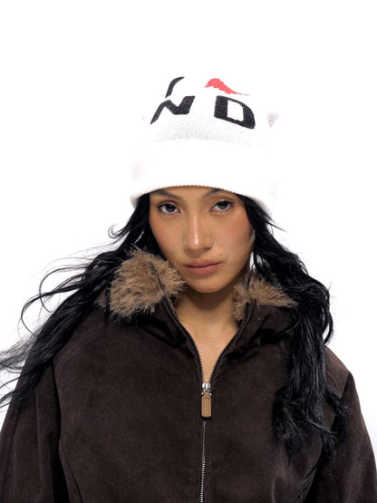 Knitted Beanie With Embroidered I Love ND Design