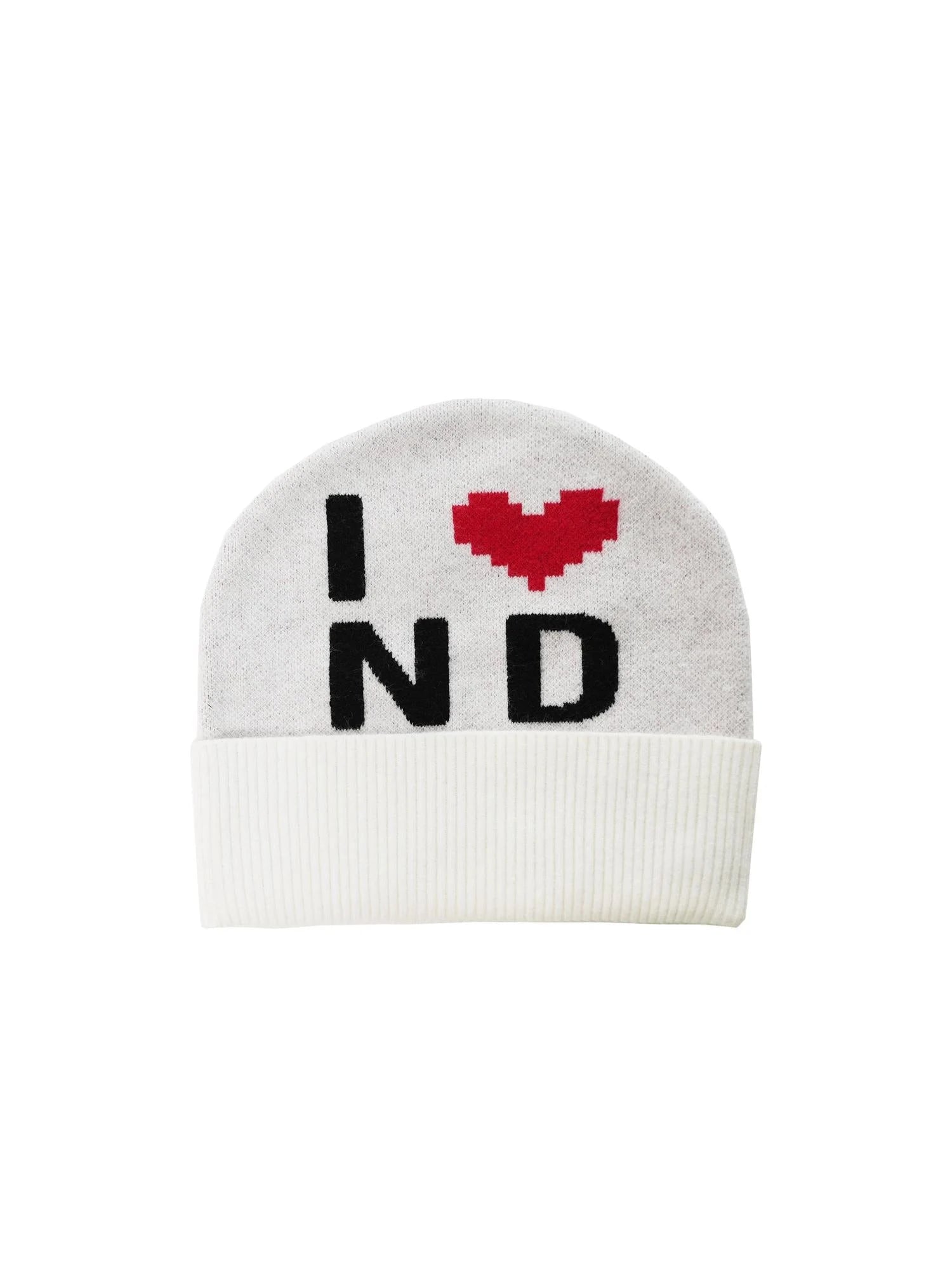 Knitted Beanie With Embroidered I Love ND Design