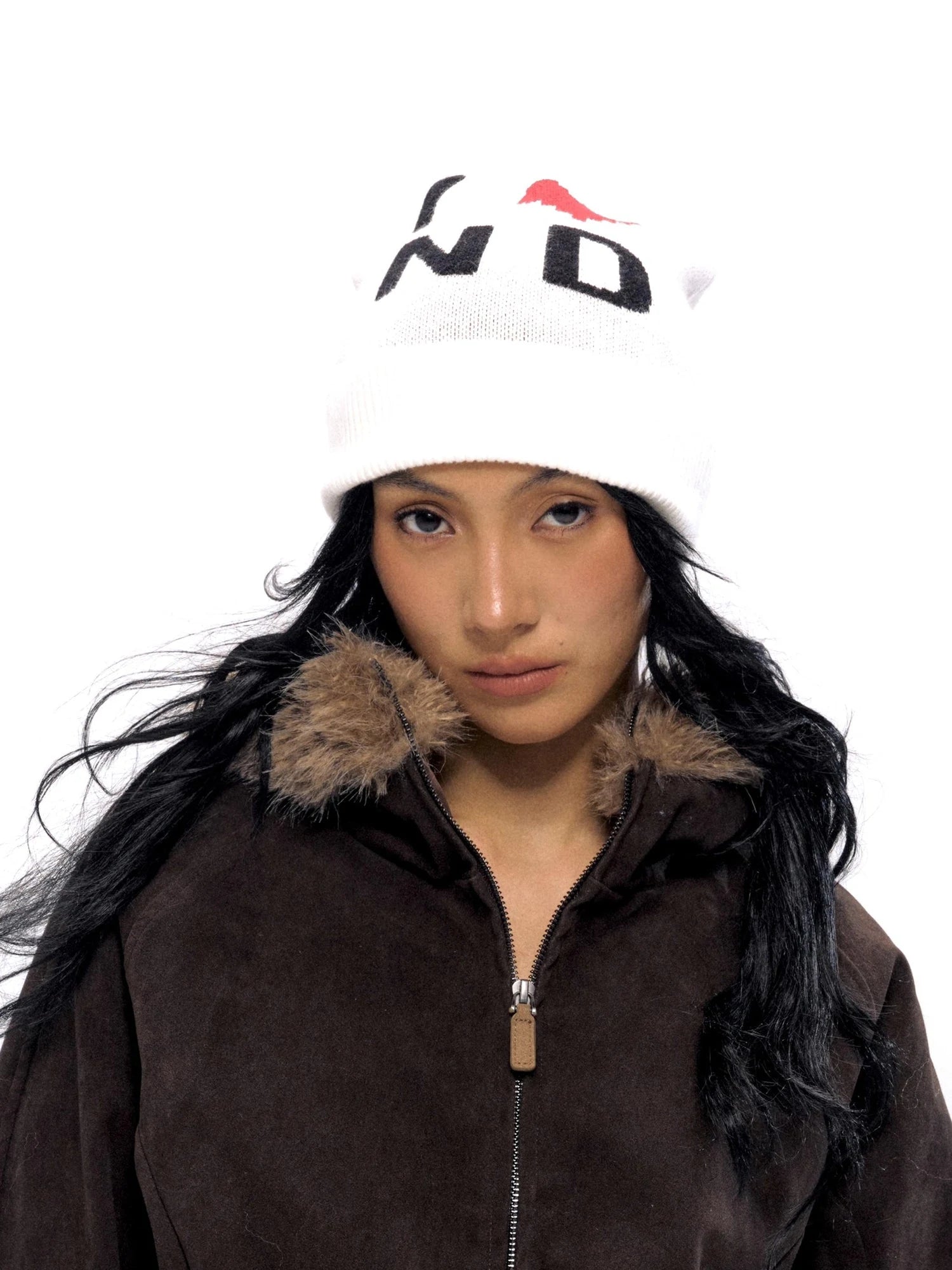 Knitted Beanie With Embroidered I Love ND Design