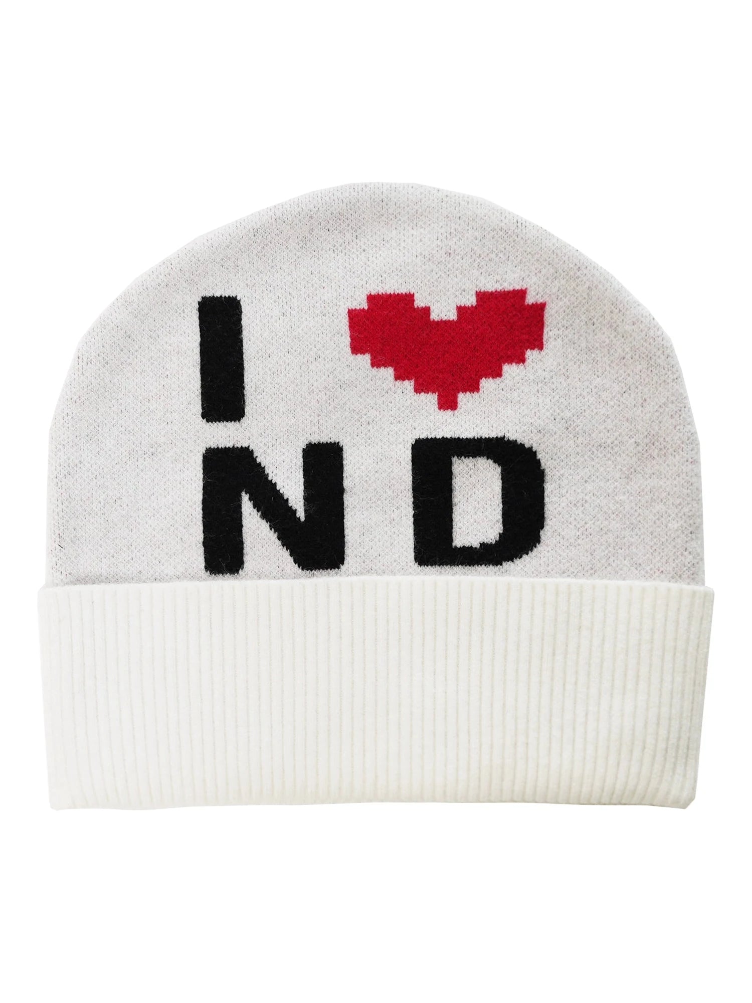 Knitted Beanie With Embroidered I Love ND Design