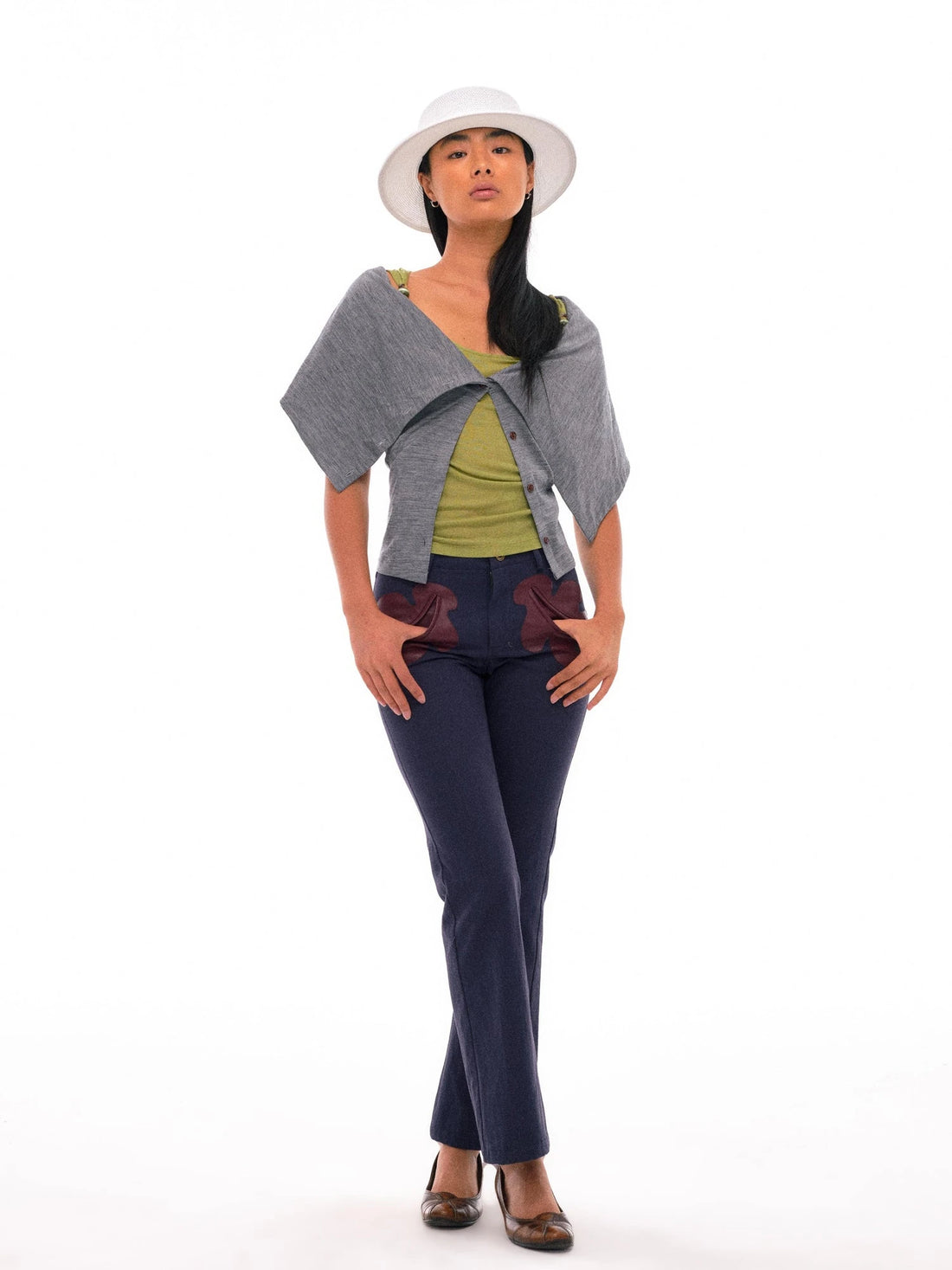 Leaf Pocket Denim Trousers In Herringbone Tapered Cut