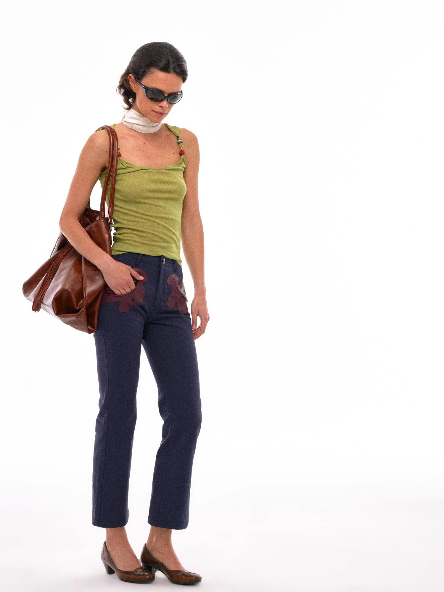 Leaf Pocket Denim Trousers In Herringbone Tapered Cut