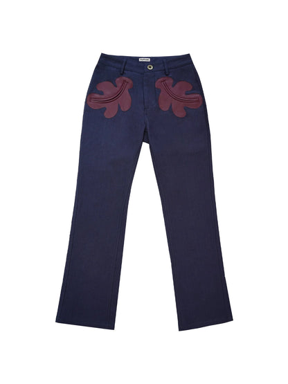 Leaf Pocket Denim Trousers In Herringbone Tapered Cut