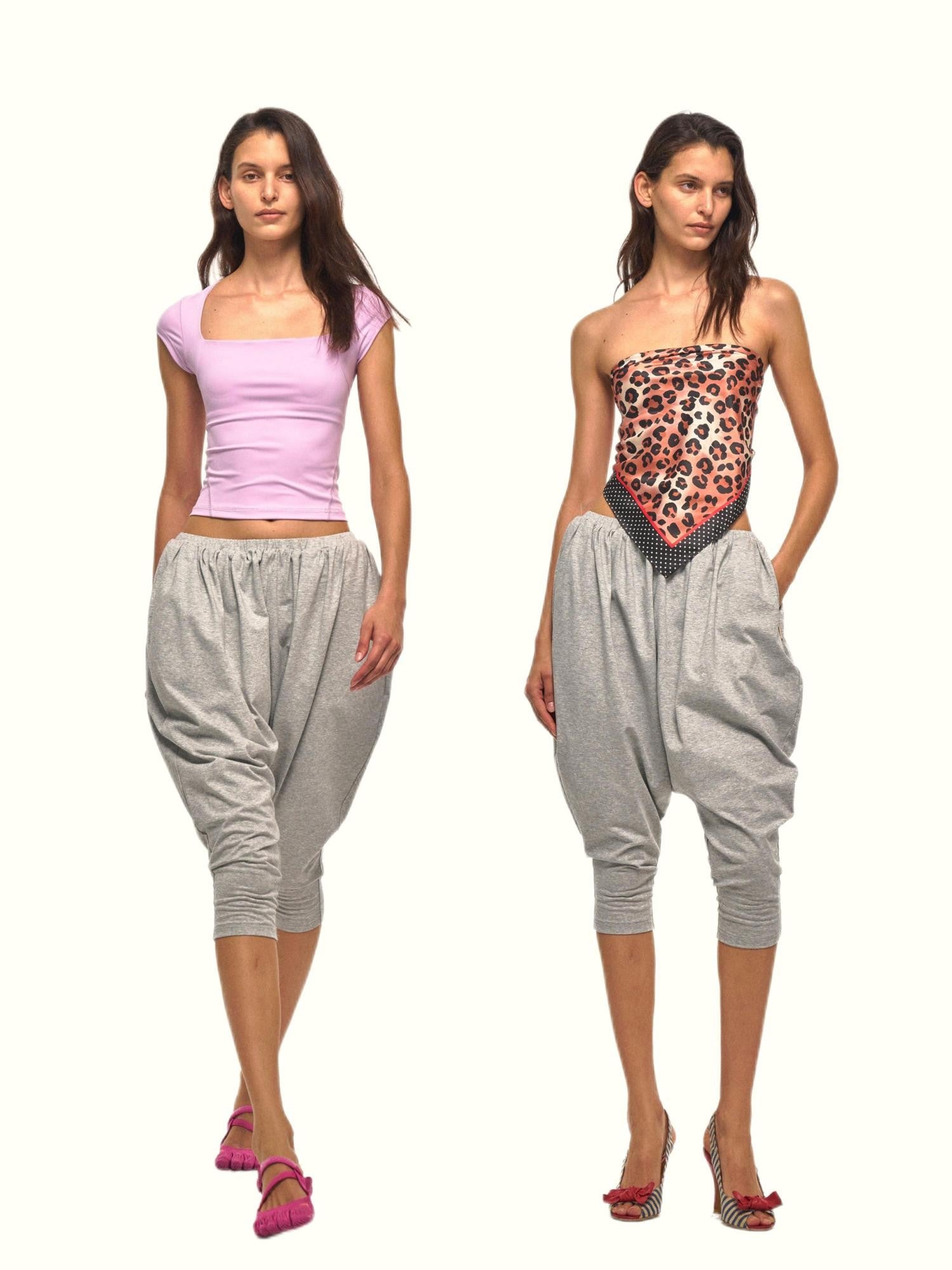 NyDkyel Light Heather Gray Harem Knitted Low Crotch Women&