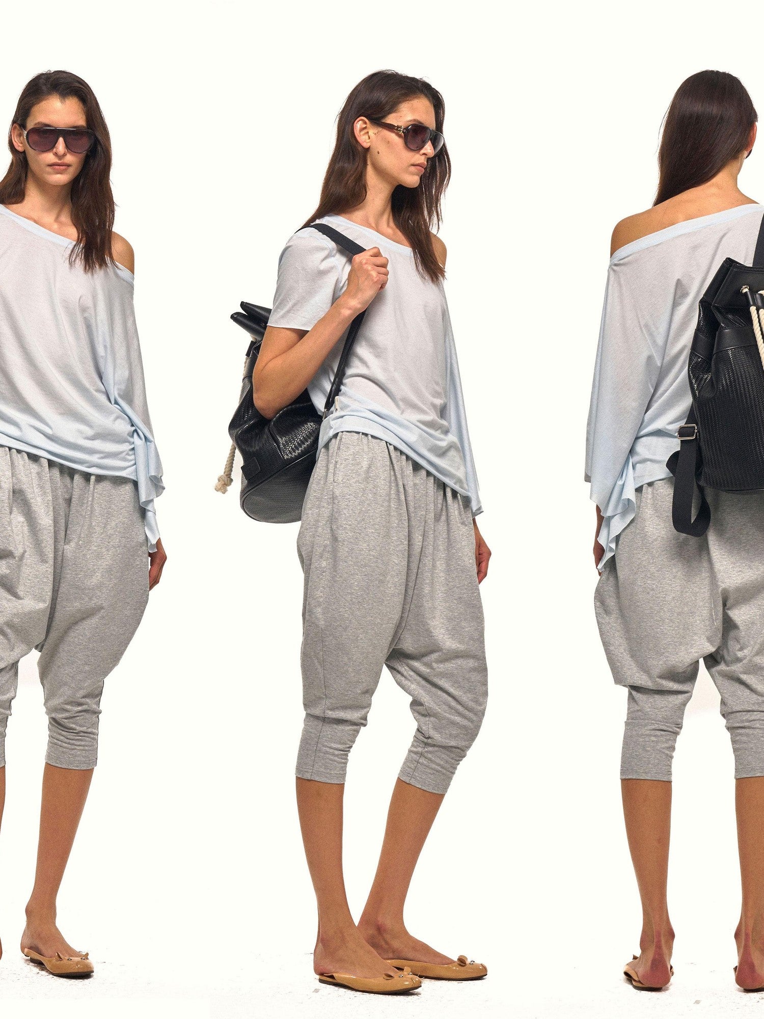 NyDkyel Light Heather Gray Harem Knitted Low Crotch Women&