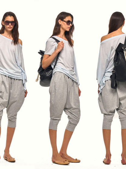 NyDkyel Light Heather Gray Harem Knitted Low Crotch Women&