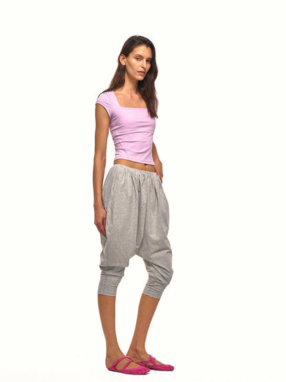 NyDkyel Light Heather Gray Harem Knitted Low Crotch Women&