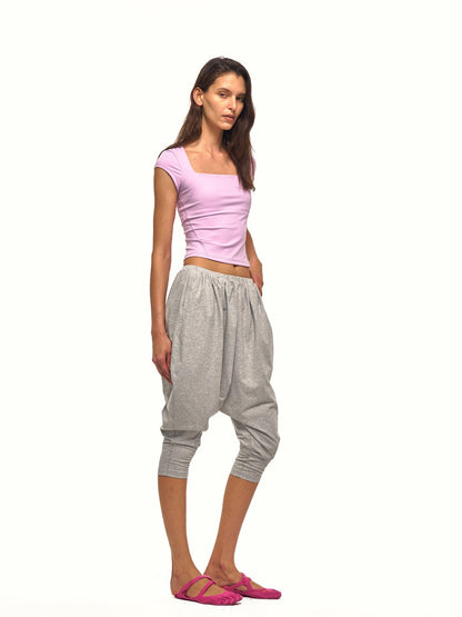 NyDkyel Light Heather Gray Harem Knitted Low Crotch Women&