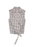 Linen Blend Checked Waistcoat With Adjustable Drawcord And Notched Collar