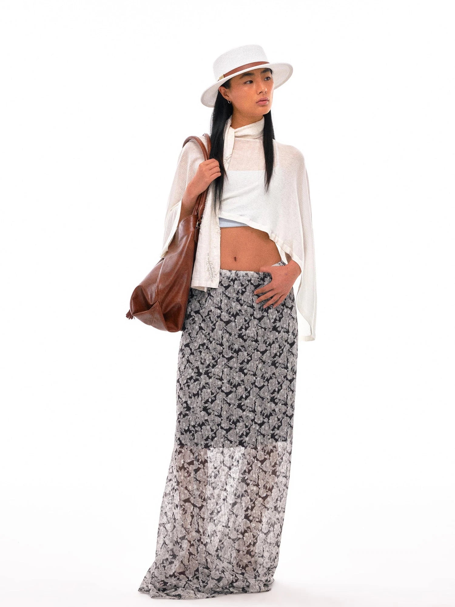 Linen Blend Embroidered Leaf Scarf With Natural Texture