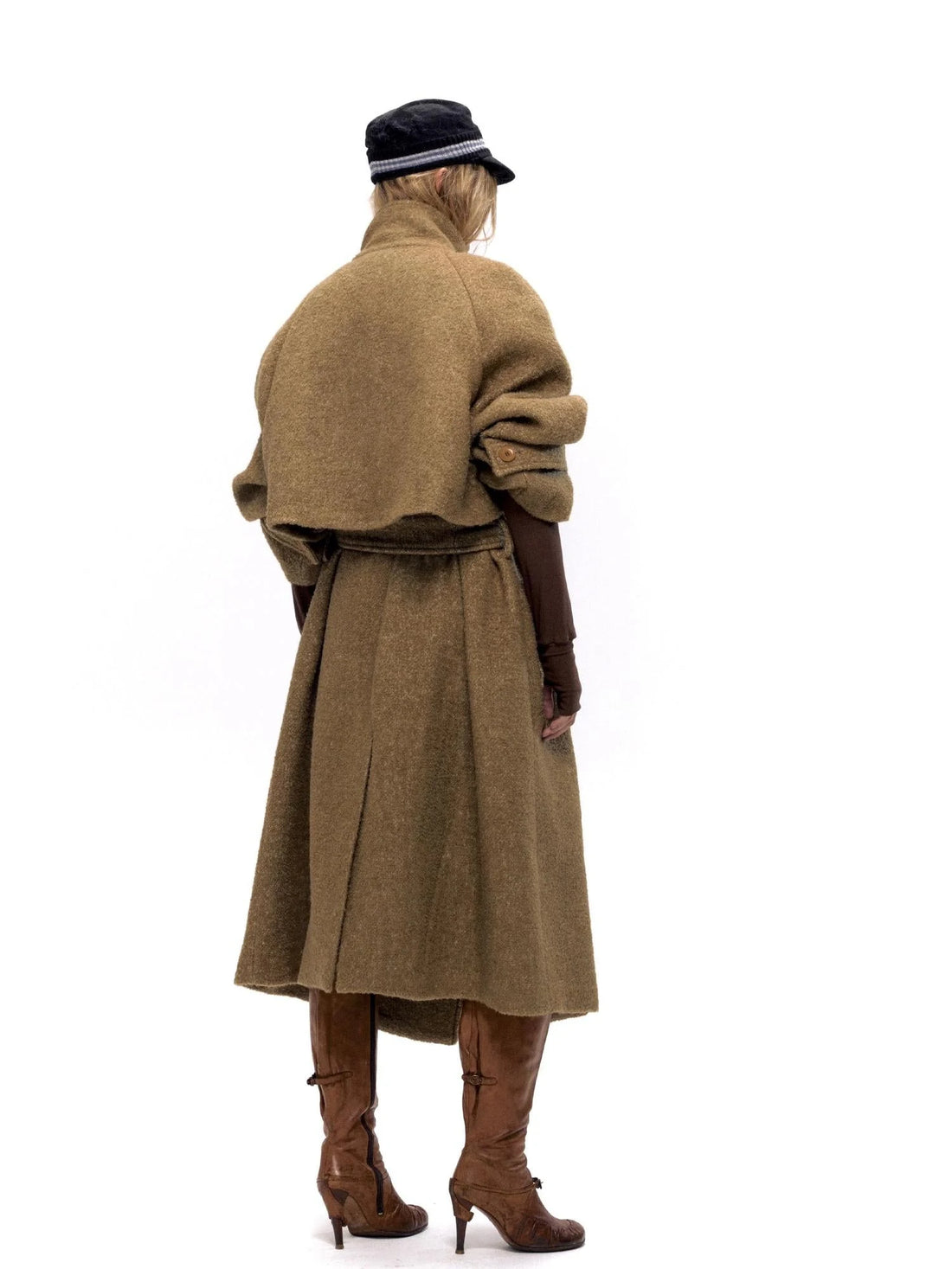 Long Wool Blend Trench Coat with Detachable Belt