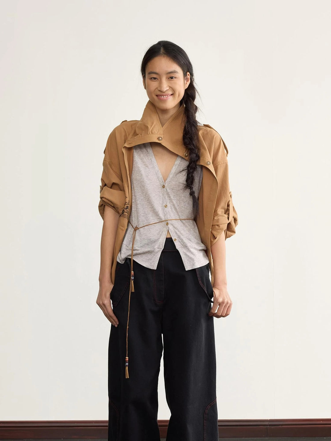 Low Cut V-neck Merino Cardigan With Wooden Buttons