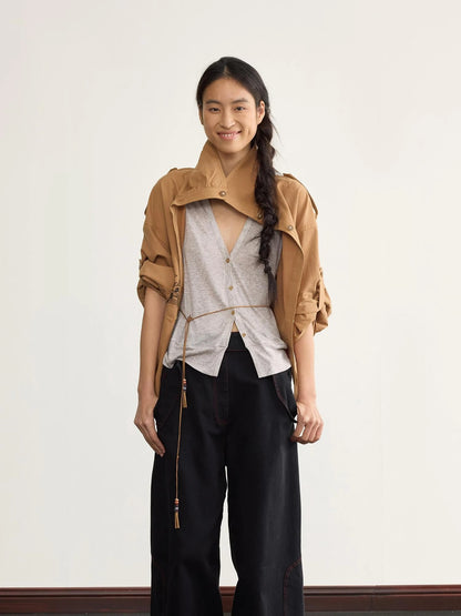 Low Cut V-neck Merino Cardigan With Wooden Buttons