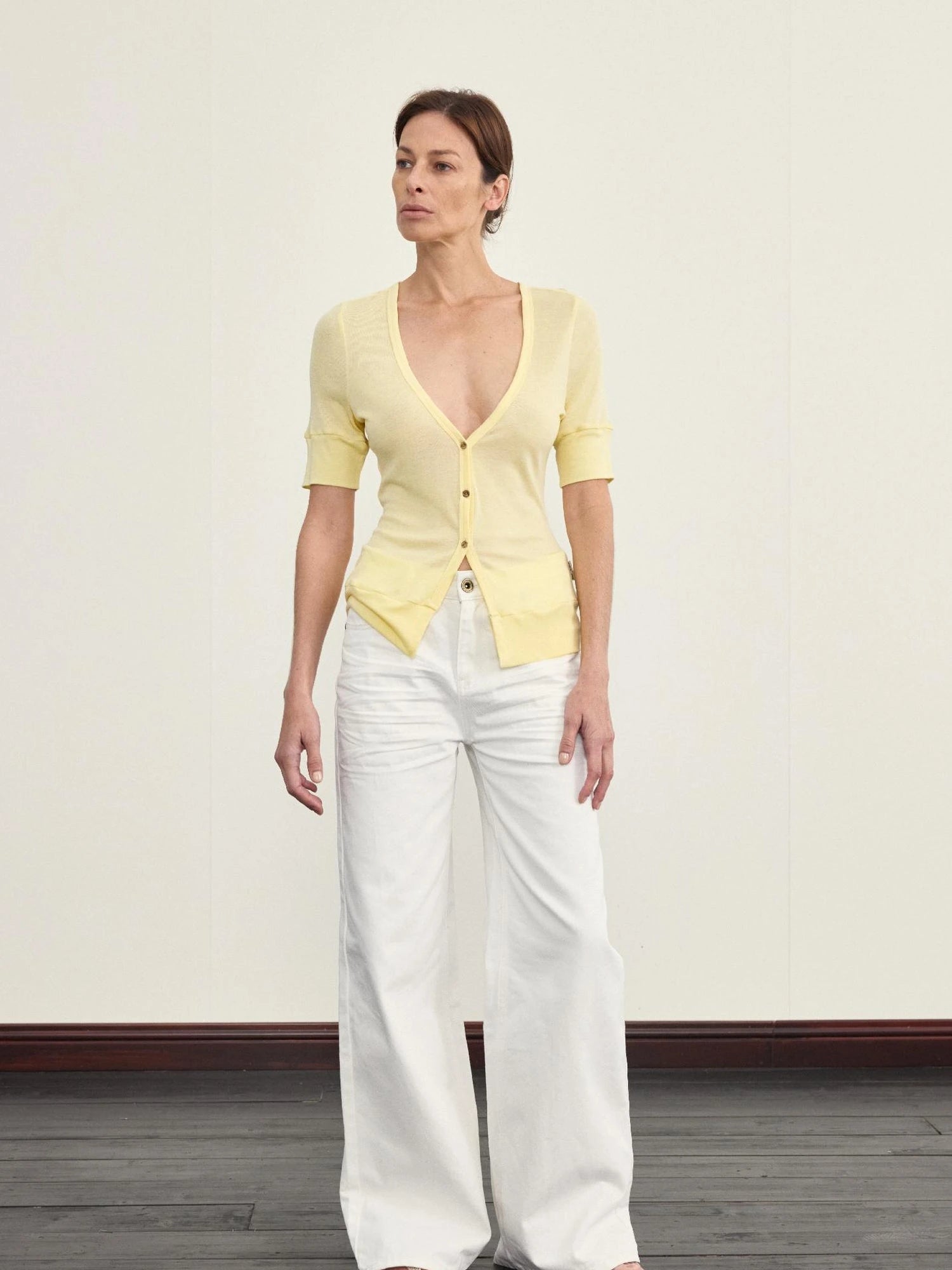 Low Cut V-neck Merino Cardigan With Wooden Buttons