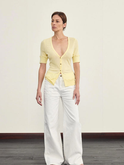 Low Cut V-neck Merino Cardigan With Wooden Buttons