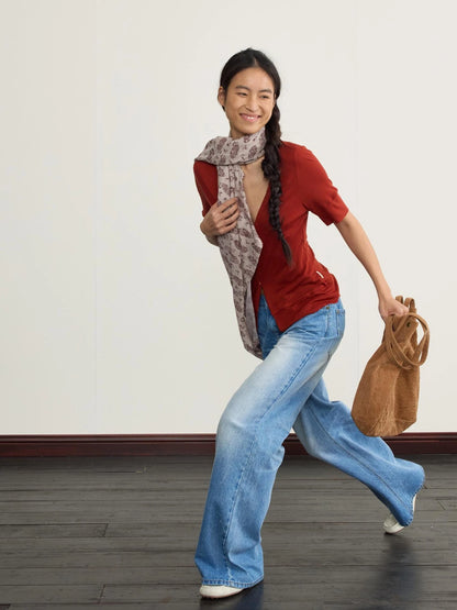Low Cut V-neck Merino Cardigan With Wooden Buttons