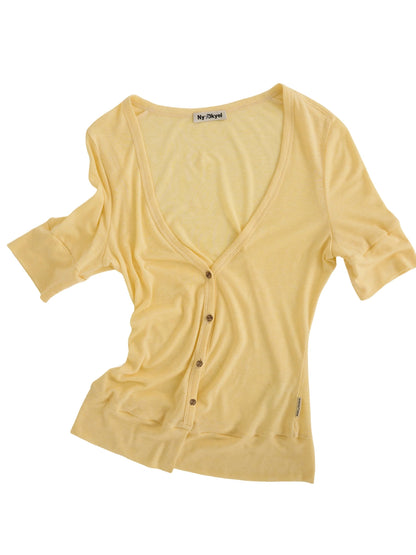 Low Cut V-neck Merino Cardigan With Wooden Buttons