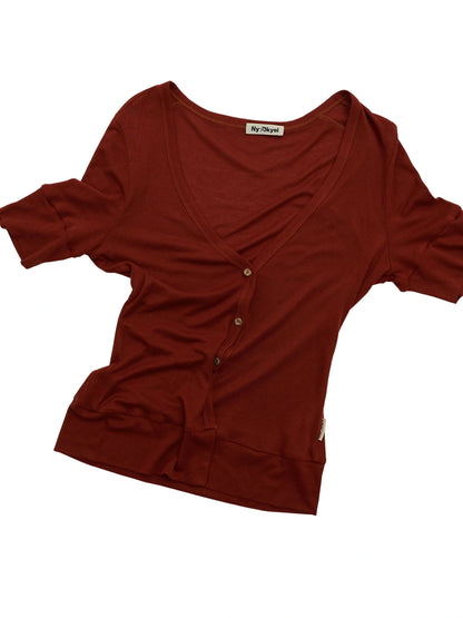 Low Cut V-neck Merino Cardigan With Wooden Buttons