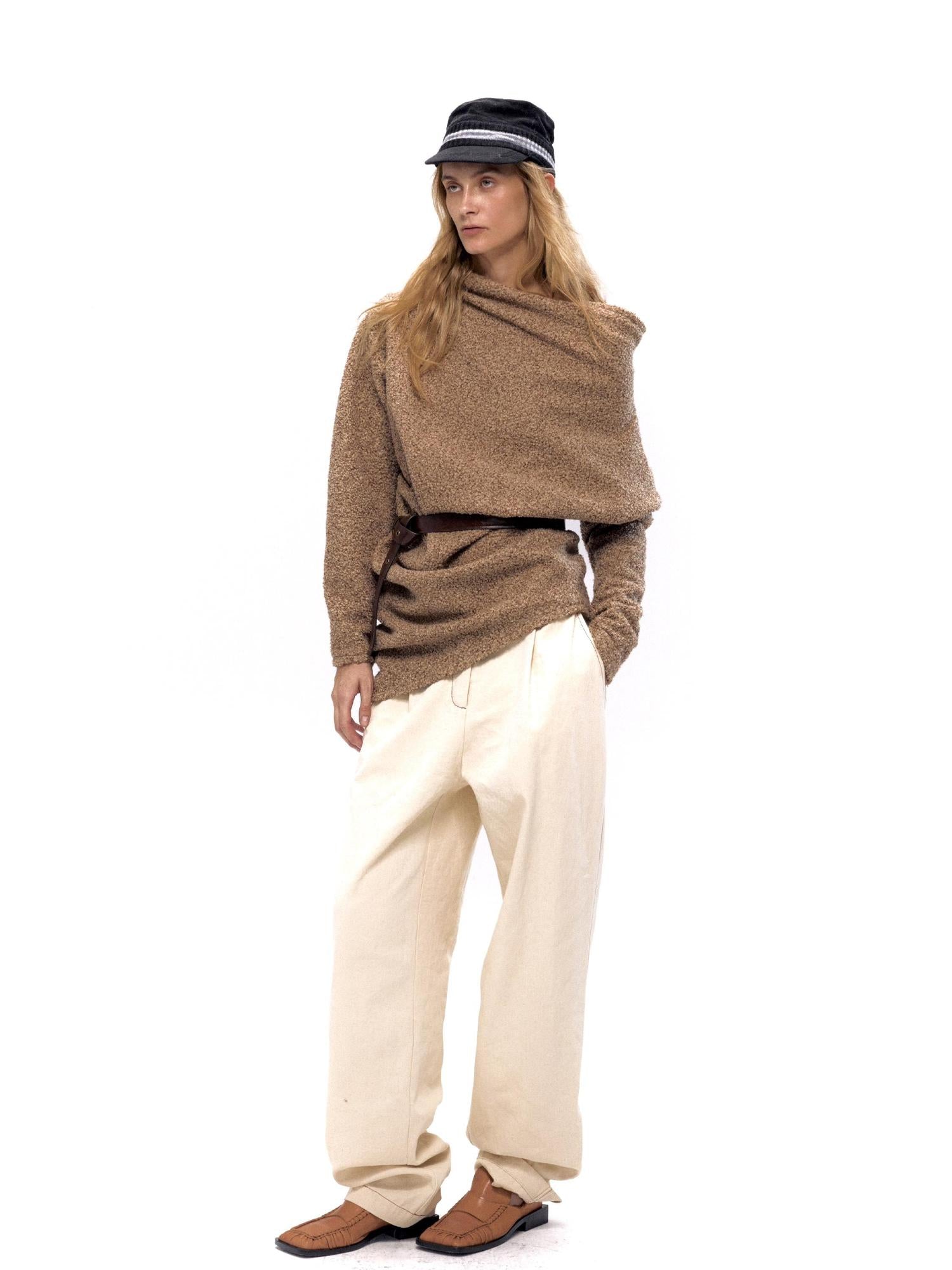 NyDkyel Low Rise Relaxed Cotton Carrot Pants With Belt