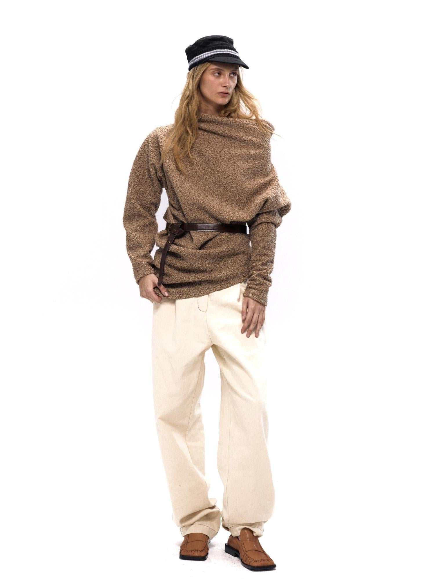 NyDkyel Low Rise Relaxed Cotton Carrot Pants With Belt