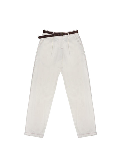 NyDkyel Low Rise Relaxed Cotton Carrot Pants With Belt