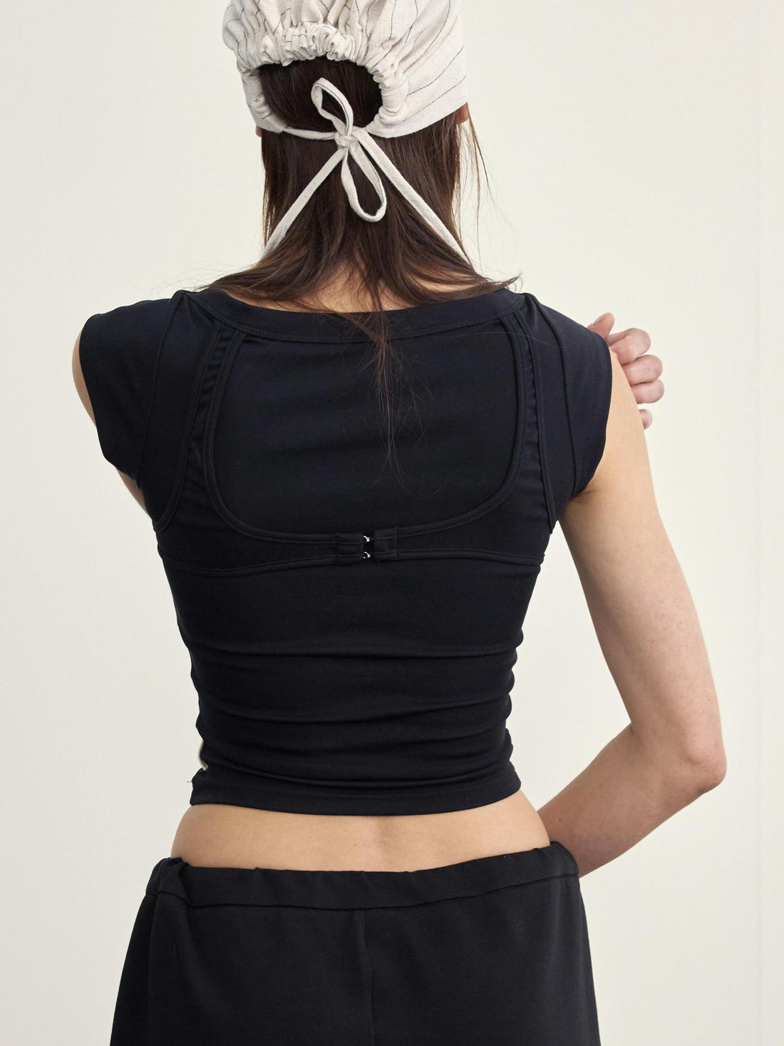 NyDkyel Lycra Blend Ribbed Boat Neck T-shirt With Back Strap Detail