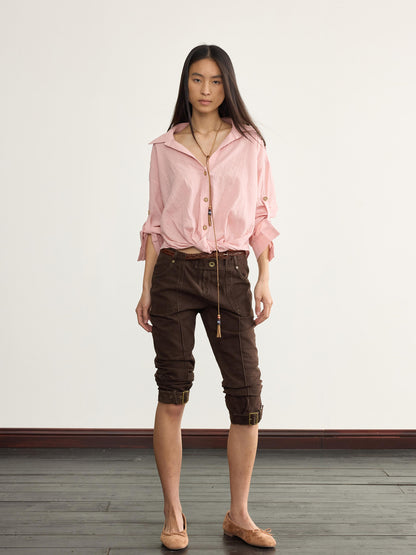 NyDkyel Mid Rise Capri Denim Jodhpurs with Adjustable Hem