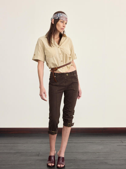 NyDkyel Mid Rise Capri Denim Jodhpurs with Adjustable Hem