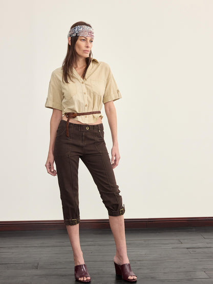 NyDkyel Mid Rise Capri Denim Jodhpurs with Adjustable Hem