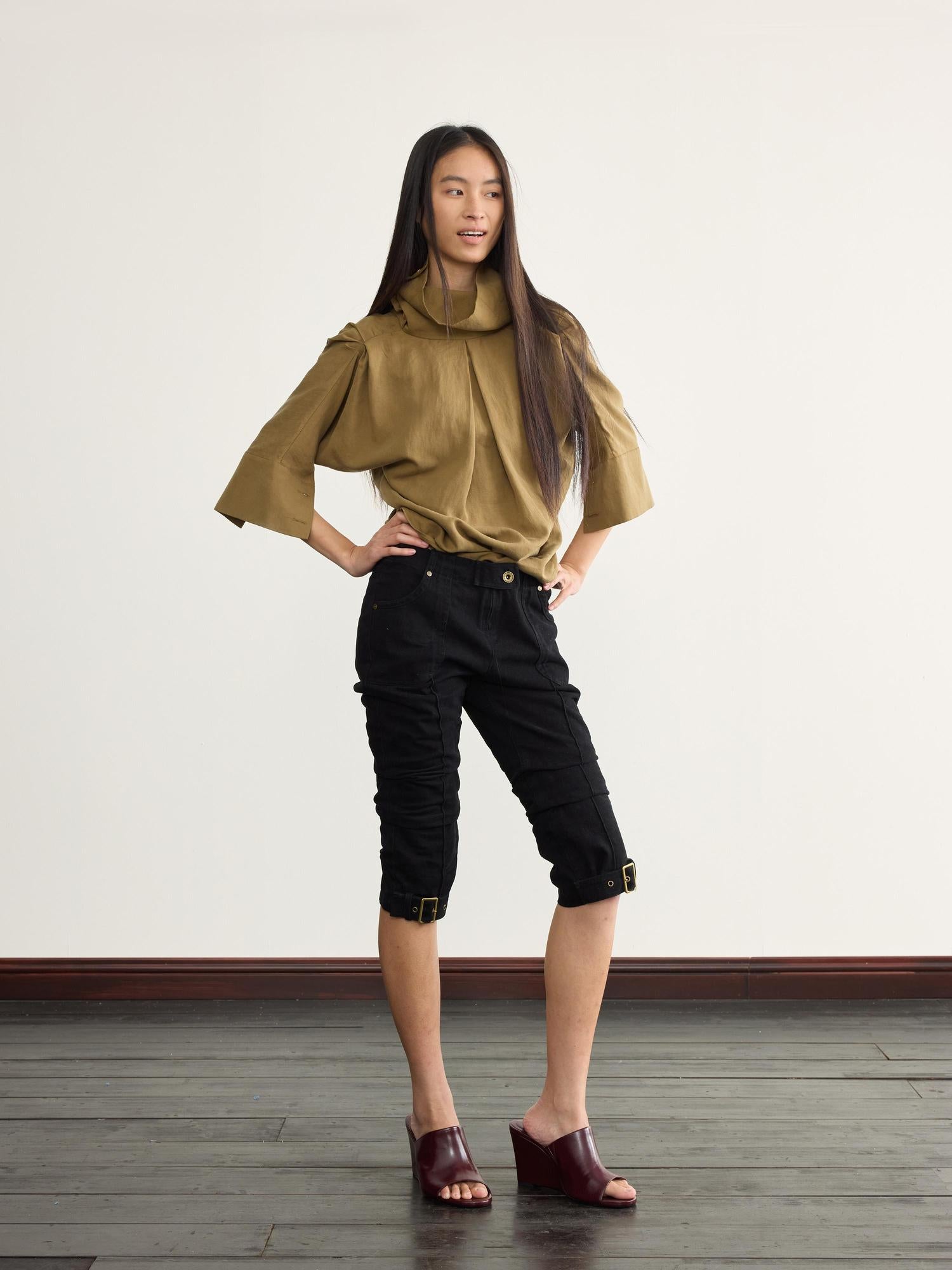 NyDkyel Mid Rise Capri Denim Jodhpurs with Adjustable Hem