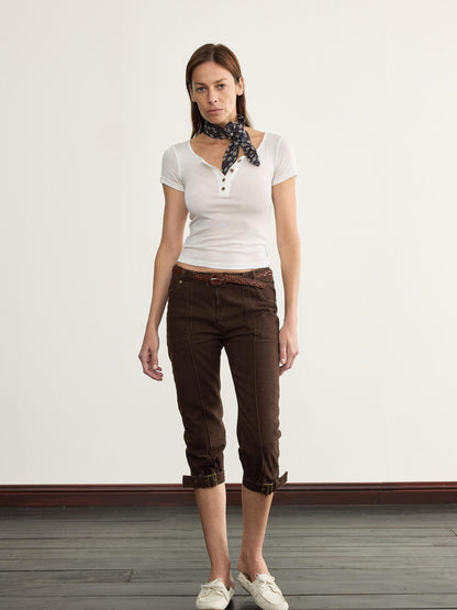 NyDkyel Mid Rise Capri Denim Jodhpurs with Adjustable Hem