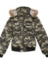 Military Style Camo Washed Cotton Jacket With Detachable Fur Hood