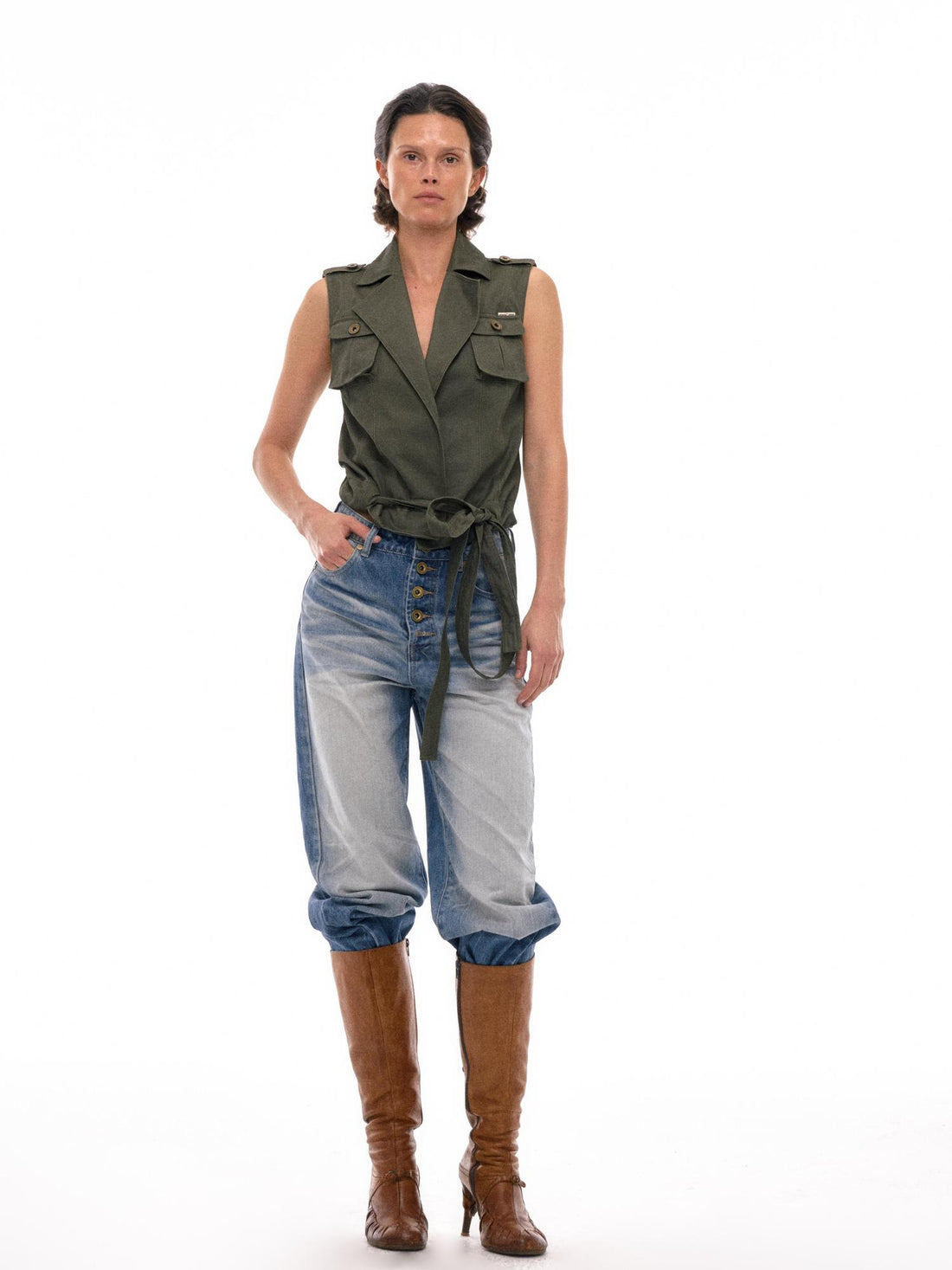 NyDkyel Multi Way Sleeveless Vest with Adjustable Drawstring and Flat Collar