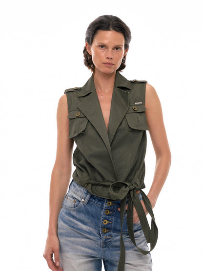 NyDkyel Multi Way Sleeveless Vest with Adjustable Drawstring and Flat Collar
