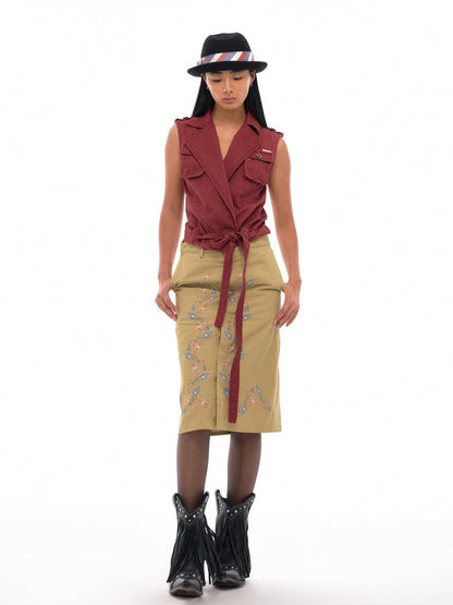 NyDkyel Multi Way Sleeveless Vest with Adjustable Drawstring and Flat Collar