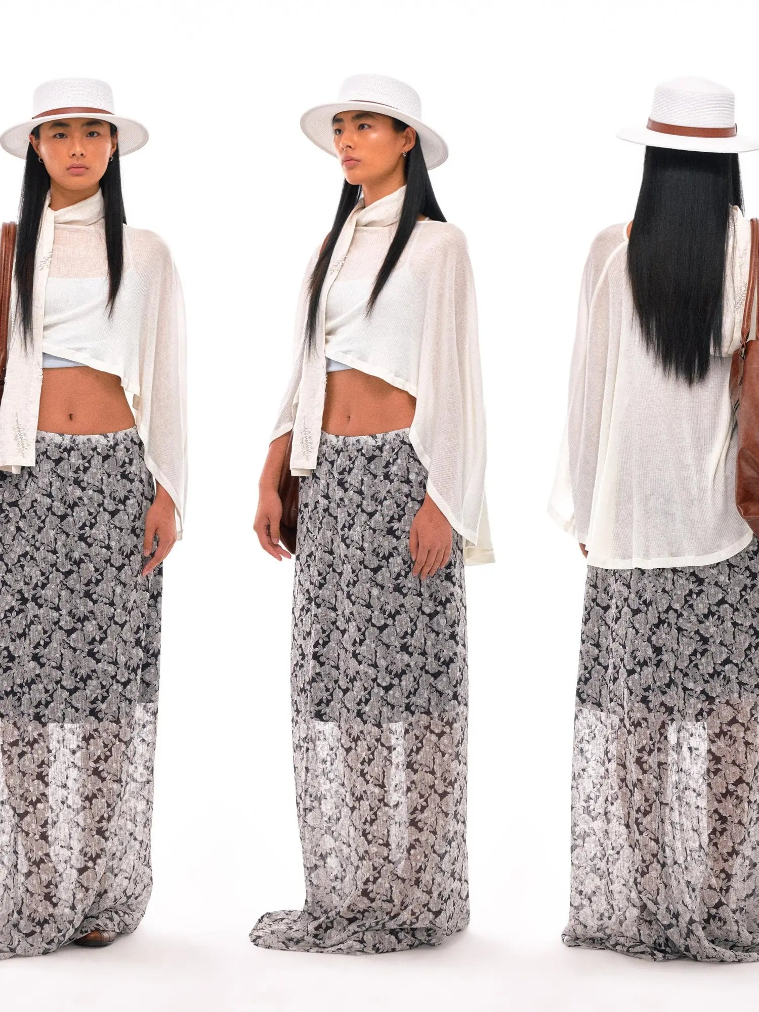 N Y Dkyel Black White Floral A Line Skirt With Draped Waist