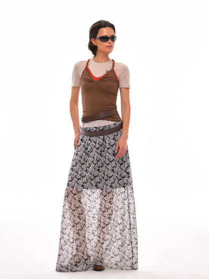 N Y Dkyel Black White Floral A Line Skirt With Draped Waist