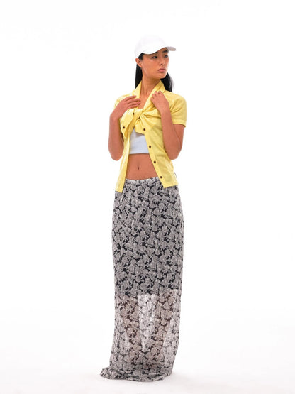 N Y Dkyel Black White Floral A Line Skirt With Draped Waist
