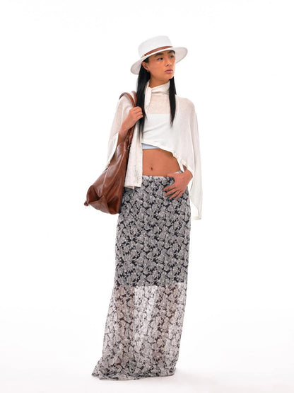 N Y Dkyel Black White Floral A Line Skirt With Draped Waist