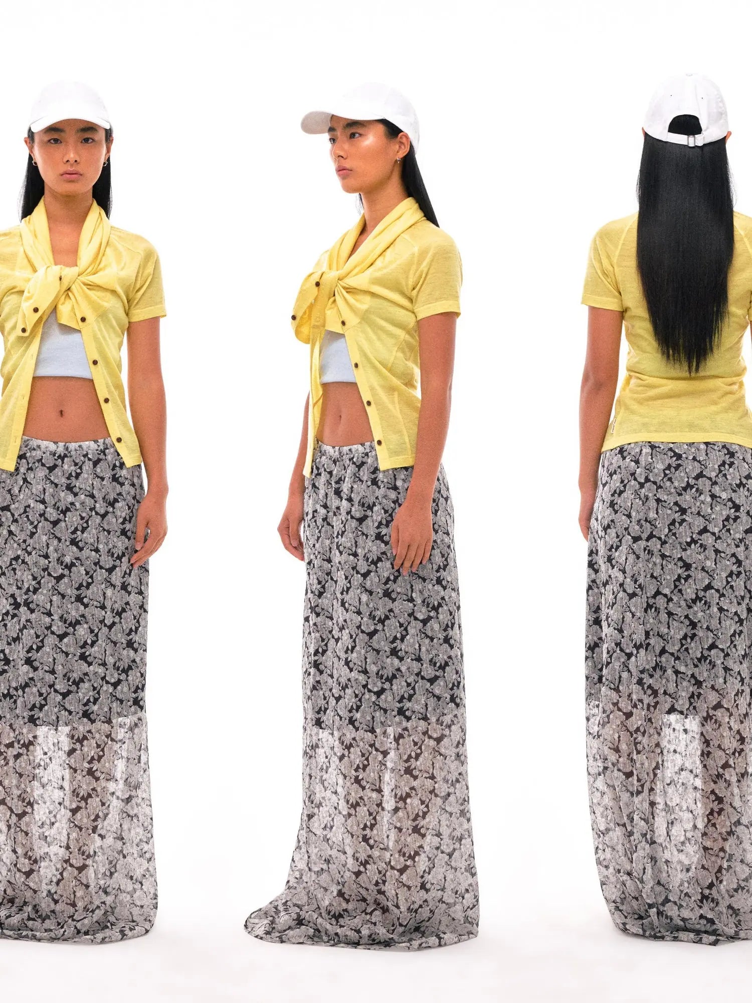 N Y Dkyel Black White Floral A Line Skirt With Draped Waist