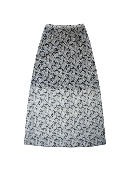 N Y Dkyel Black White Floral A Line Skirt With Draped Waist