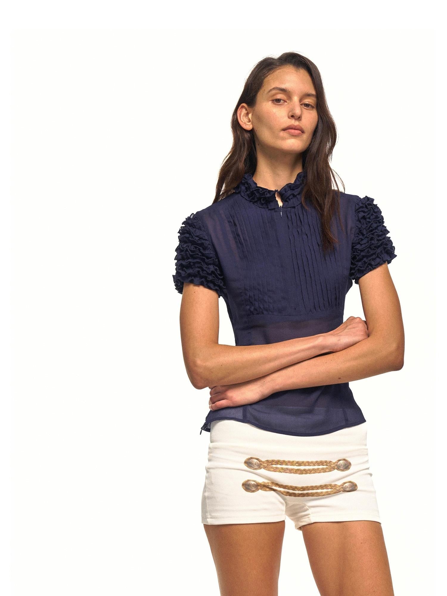 NyDkyel Napoleon Layered Ruffle Petal Collar Waist Cinched Women&