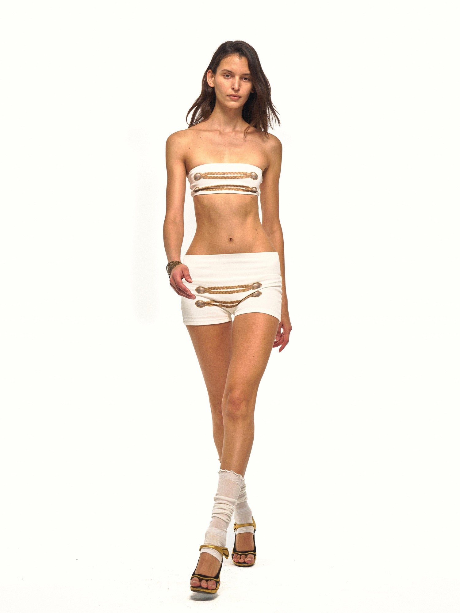 NyDkyel Napoleon Style Print Ribbed Bandeau Low Waist Women&
