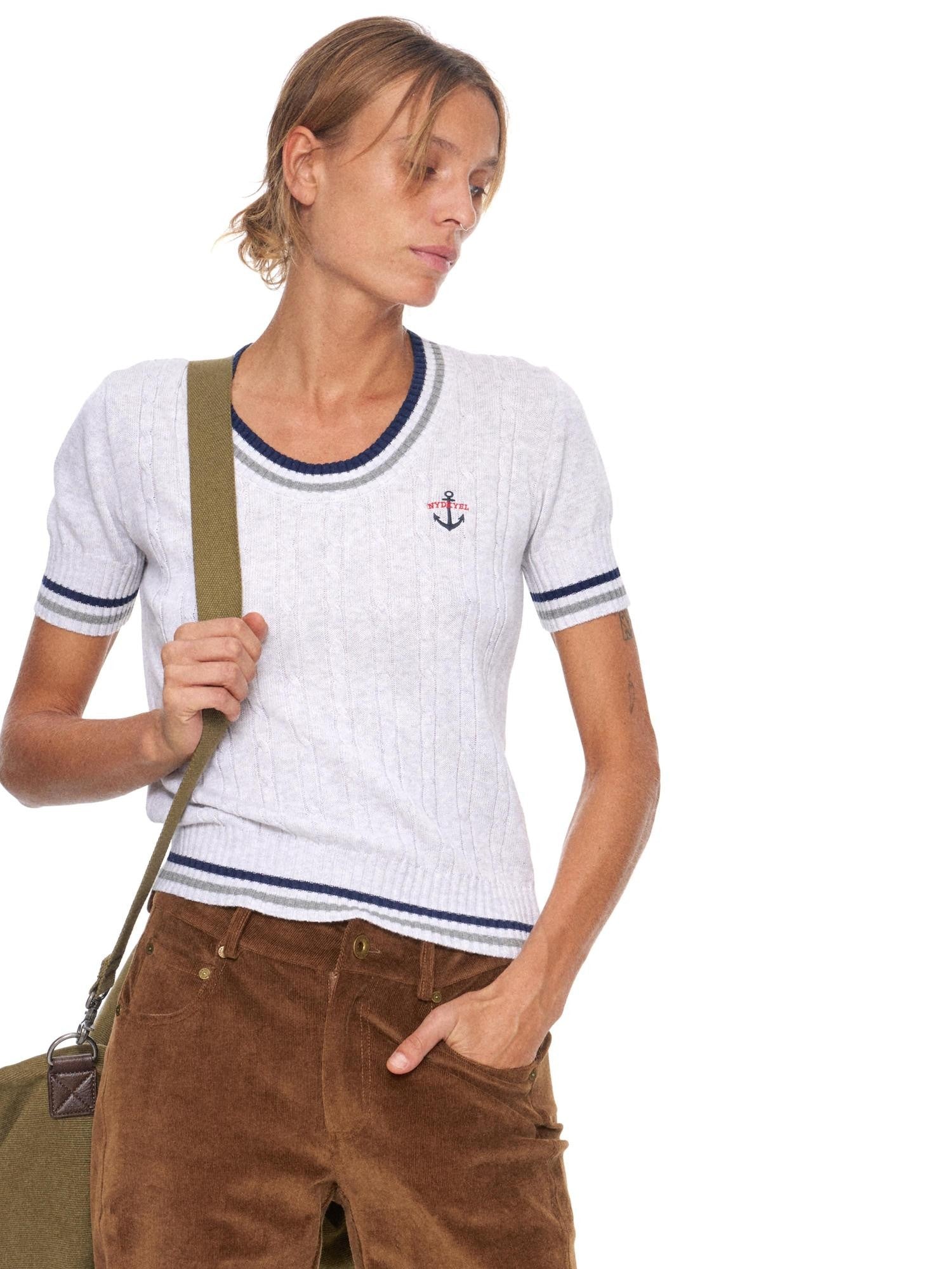 NyDkyel Nautical Anchor Embroidered Contrast Knit Women&