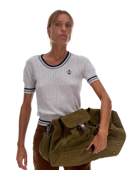 NyDkyel Nautical Anchor Embroidered Contrast Knit Women&