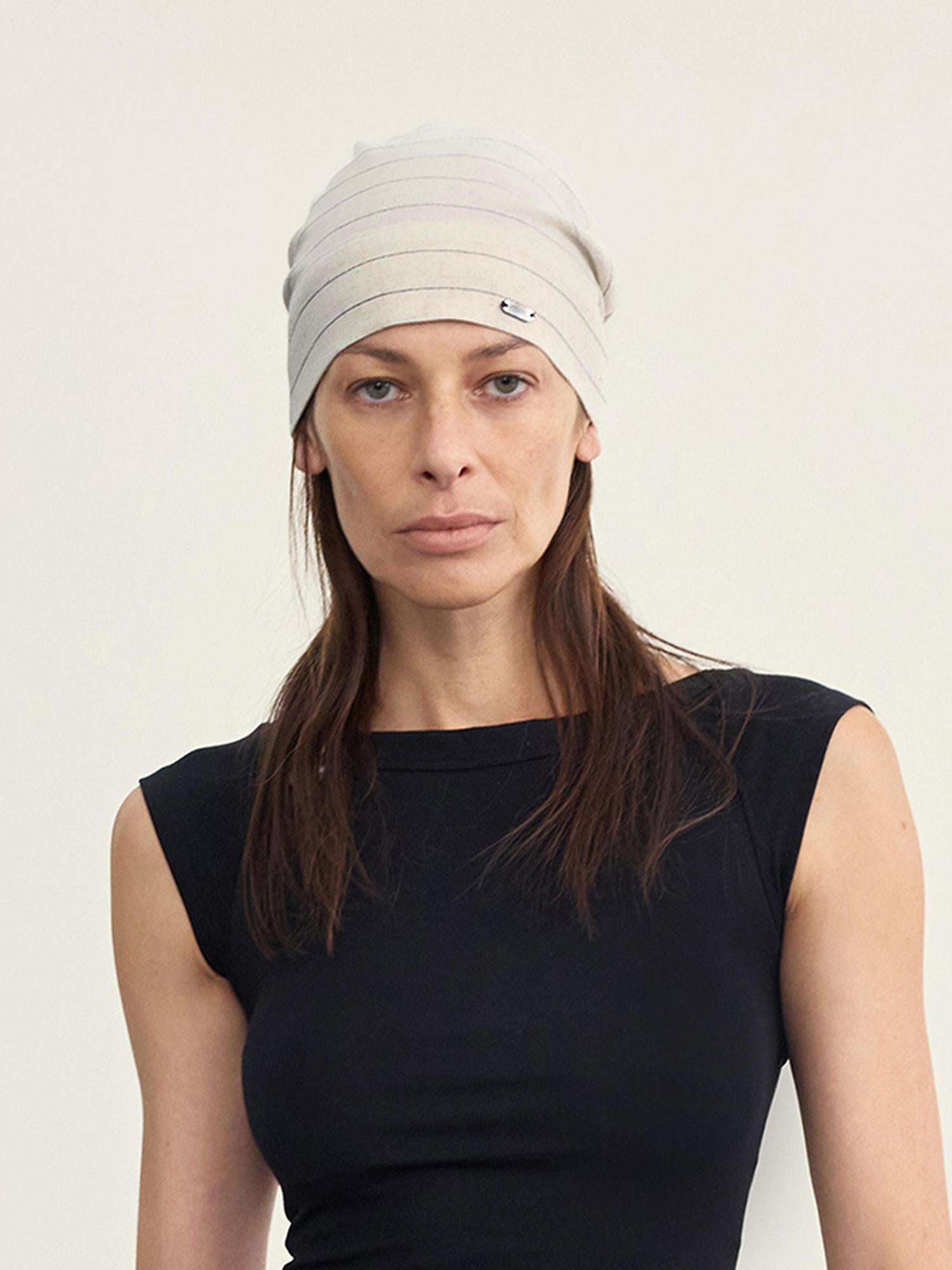 NyDkyel Nepal Style Linen Striped Shell Button Headscarf Hat