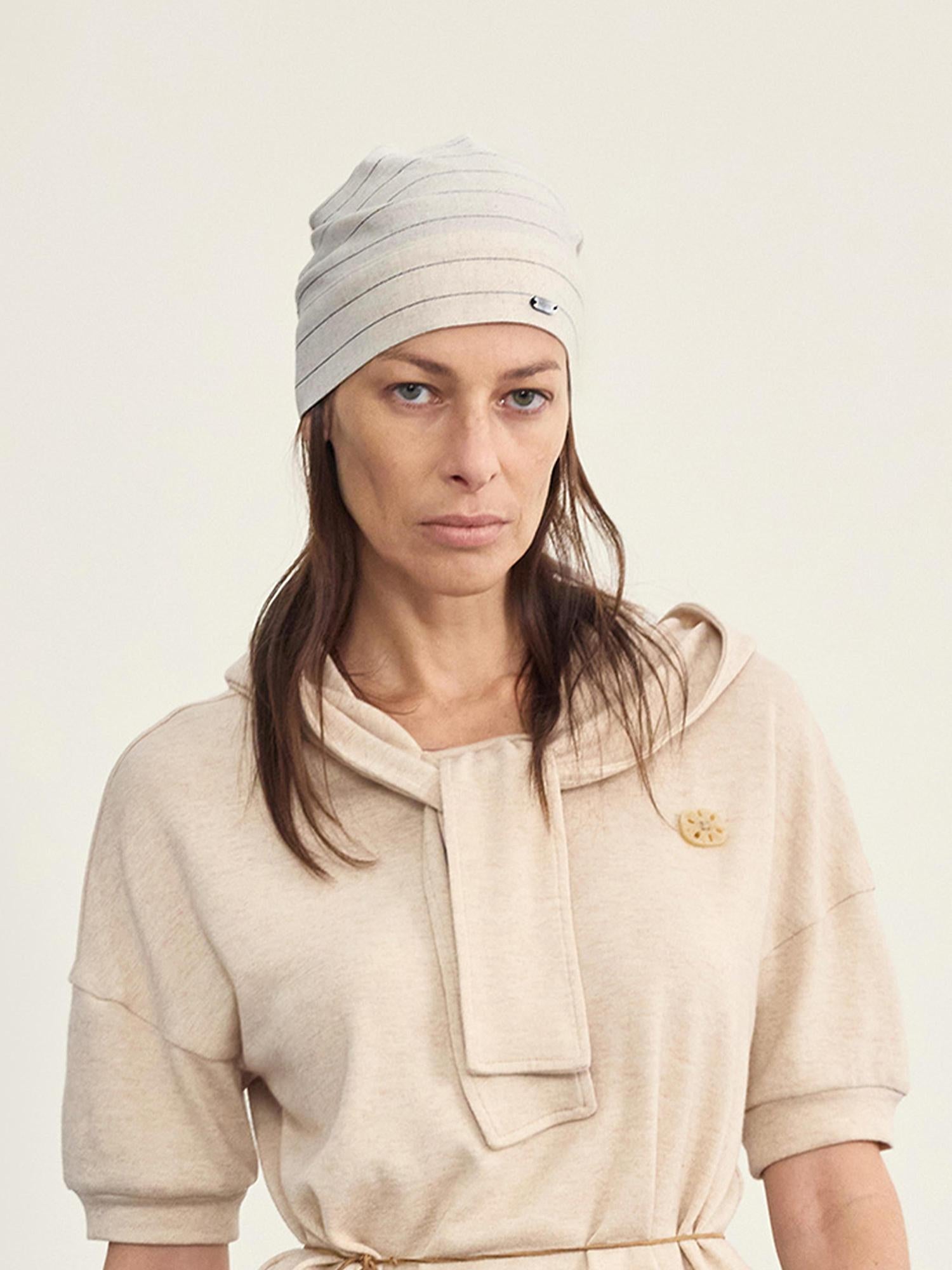 NyDkyel Nepal Style Linen Striped Shell Button Headscarf Hat